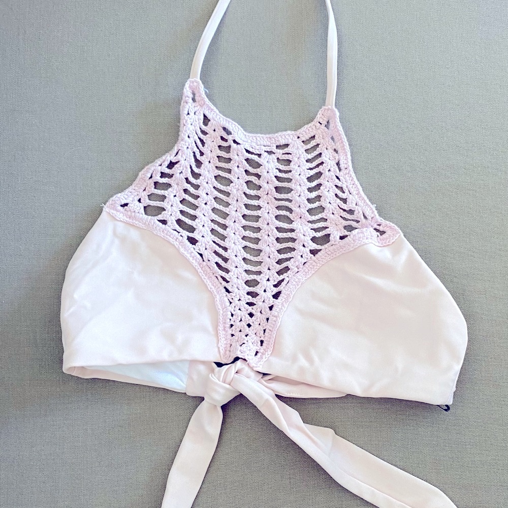 Pacsun blush baby pink crochet halter bikini top